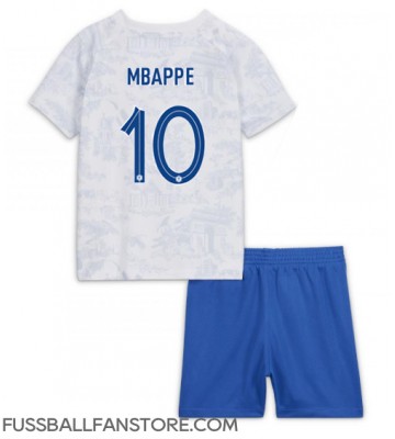 Frankreich Kylian Mbappe #10 Replik Auswärtstrikot Kinder WM 2022 Kurzarm (+ Kurze Hosen)